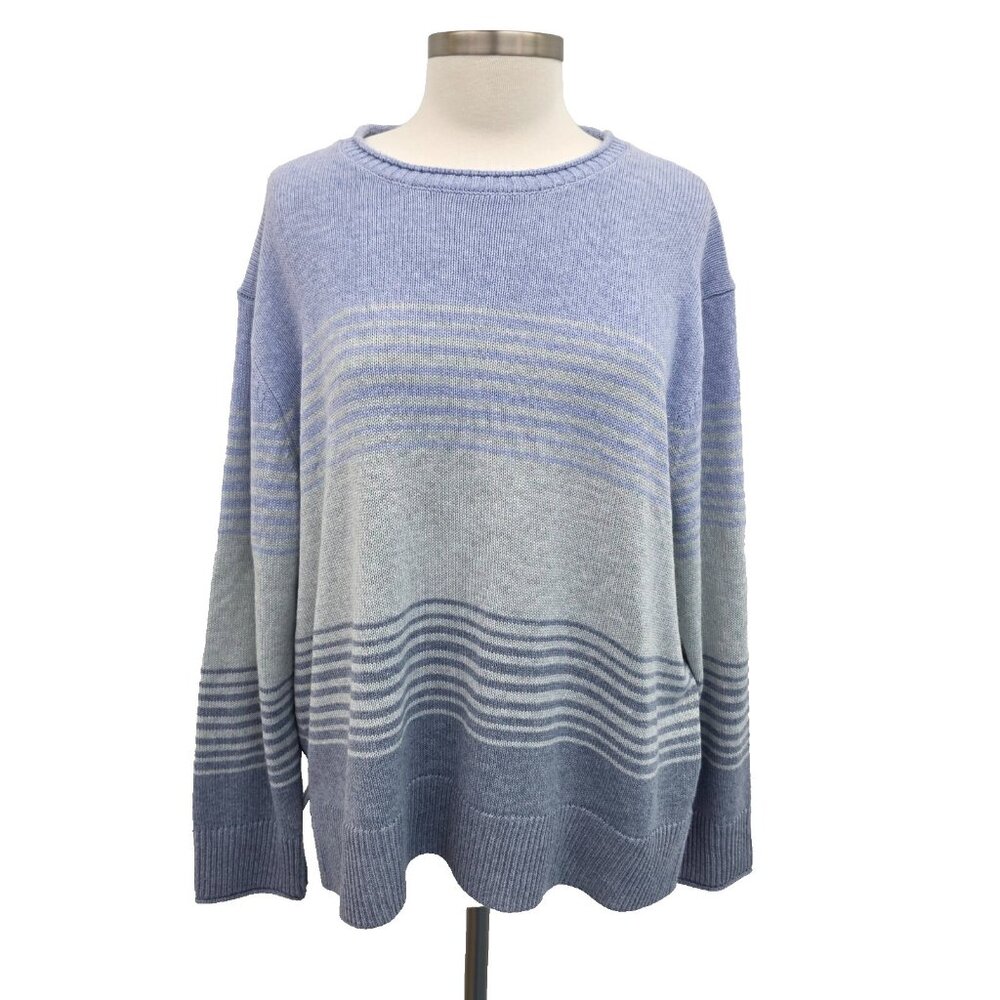 Ella Moss Sweater Womens Size XL‎ Blue Stripe Crew Neck Knit Pullover Comfy NWT